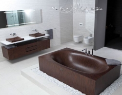 
                    Thanh lịch và sang trọng với bồn tắm bằng gỗ                