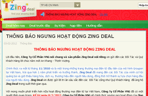 Mua sắm cộng đồng Zingdeal đóng cửa