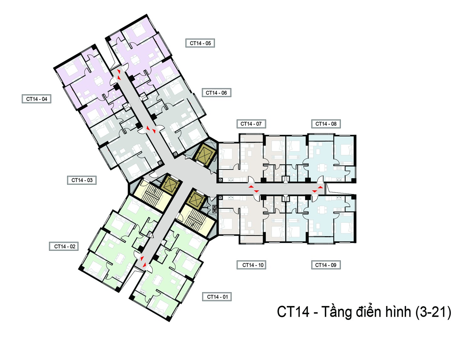 Mặt bằng tầng điển hình (tầng 3 – 21) tòa condotel Mandala Luxury Apartment