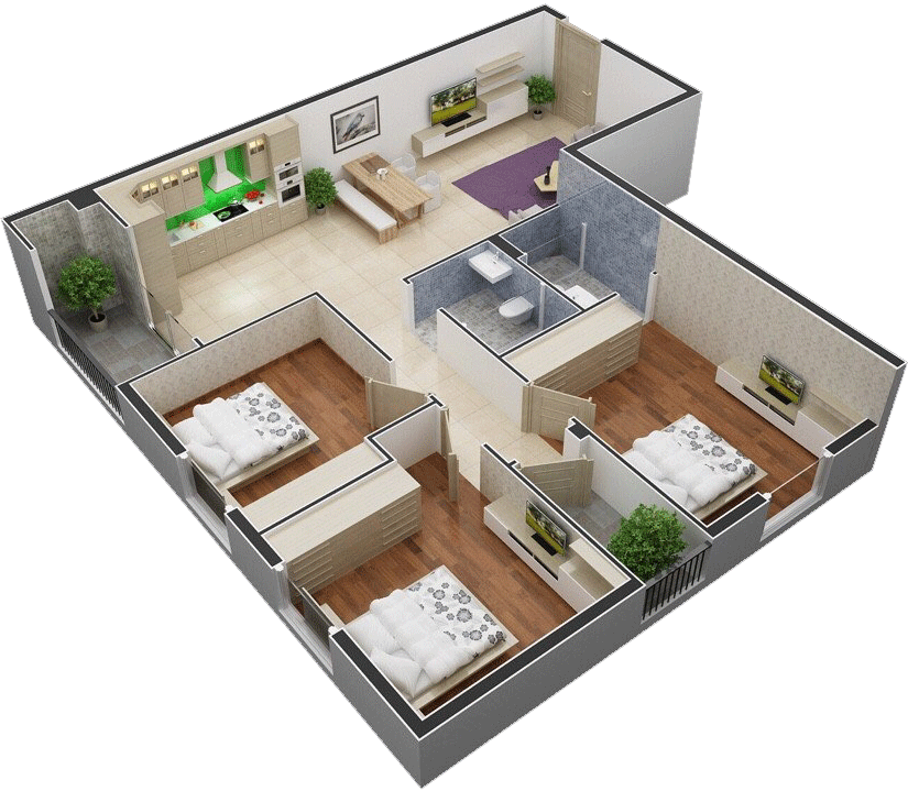 Phối cảnh 3D căn hộ điển hình tại dự án chung cư Metro Star quận 9