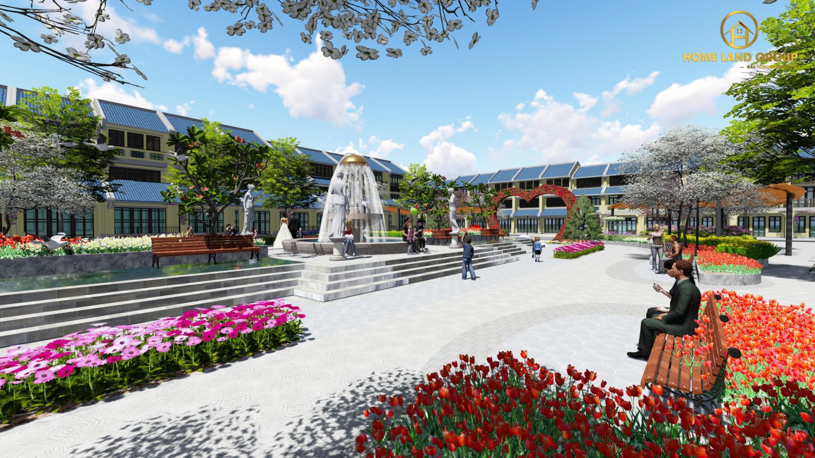Phối cảnh khu công viên nội khu tổ hợp dự án Homeland Paradise Village Quảng Nam
