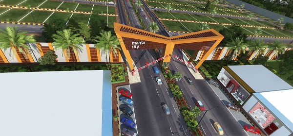 Phối cảnh đường nội khu và cổng chào dự án nhà phố thương mại Mango City