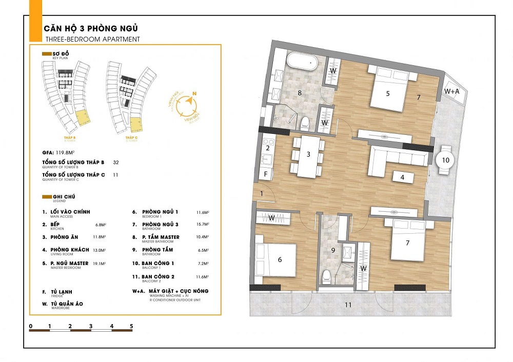 Thiết kế chi tiết căn hộ 3 phòng ngủ tại dự án Ninh Chữ Sailing Bay
