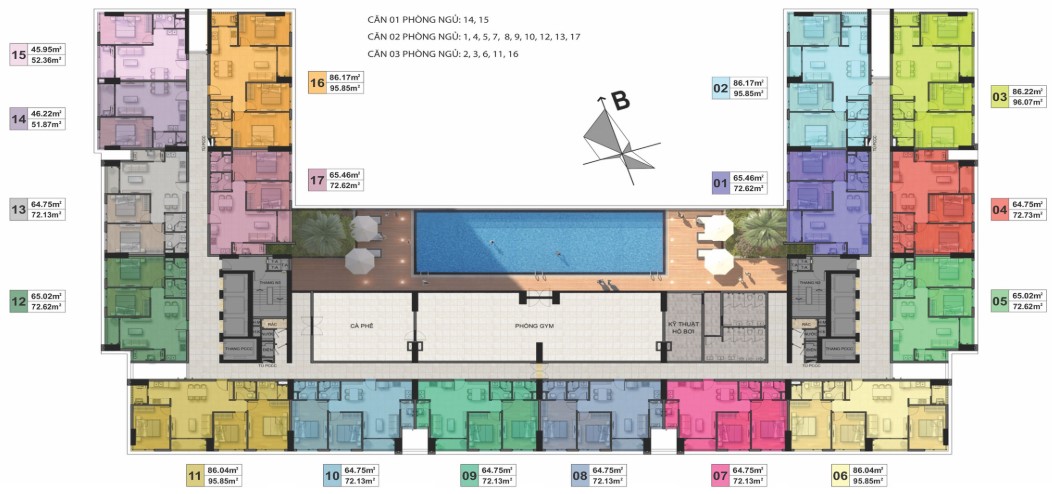 Mặt bằng căn hộ tầng điển hình dự án Phú Tài Residence