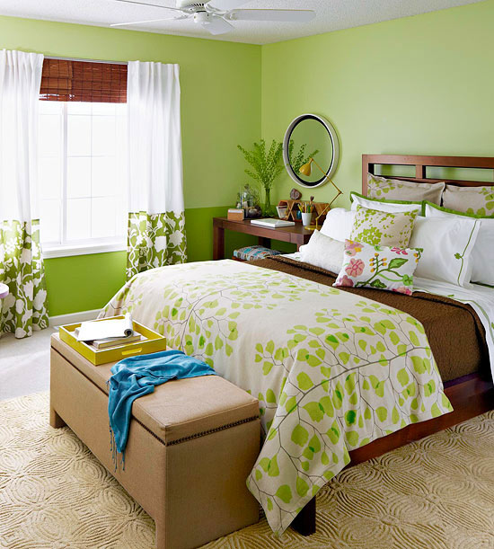 Phòng ngủ dịu mát với gam màu xanh lá cây - CafeLand.Vn