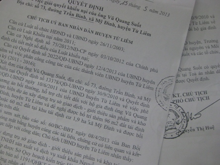 Quyết định số 2662/QĐ-UBND của UBND huyện Từ Liêm về việc giải quyết khiếu nại của ông Vũ Quang Suốt