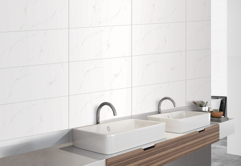 Gạch giả vân đá marble trắng được dùng để ốp tường phòng tắm