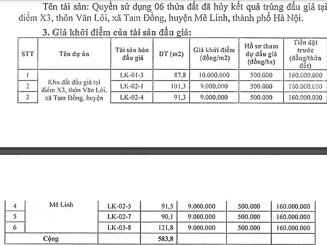Hà Nội đấu giá lại loạt đất liền kề bị hủy kết quả, giá khởi điểm 9 triệu/m2