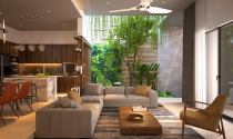 Phòng khách ấn tượng với không gian xanh bên trong
