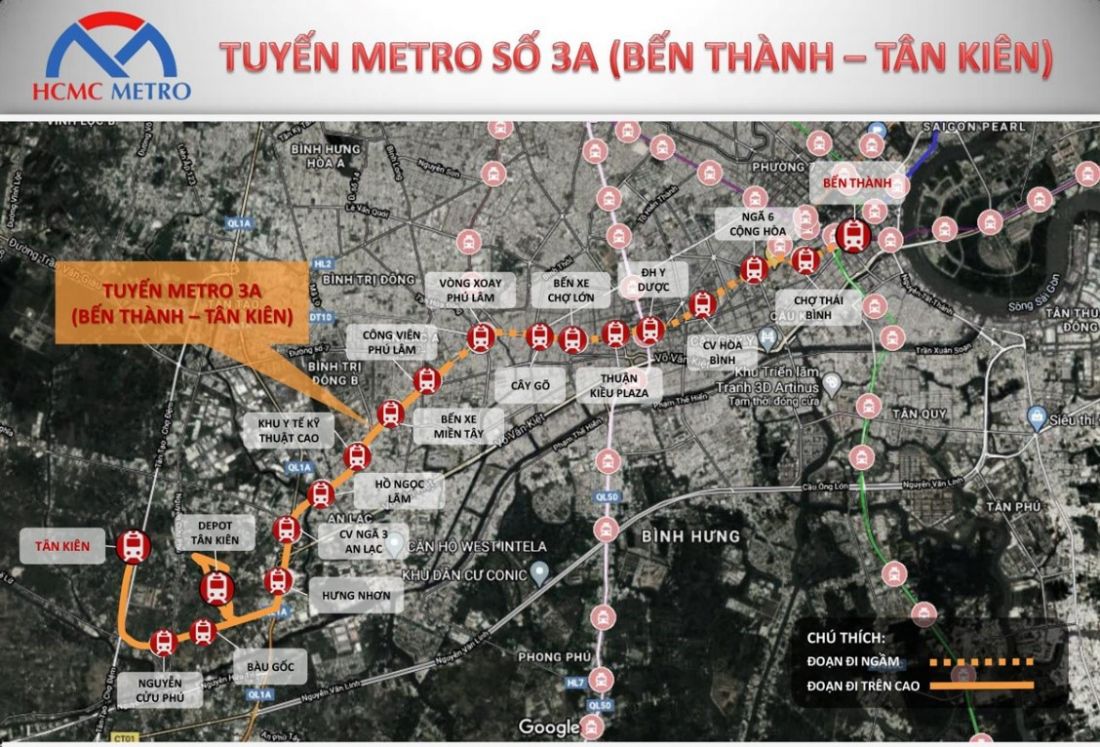 Sơ đồ tuyến Metro 3A (Bến Thành – Tân Kiên)