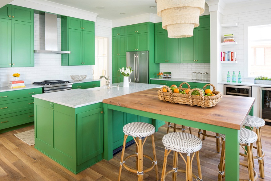 Mang lại cho nhà bếp sự tươi mới, mát mẻ với tông màu xanh lá cây hợp phong thủy