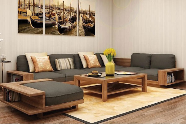 Những mẫu sofa gỗ chữ L đẹp cho phòng khách hiện đại