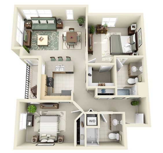 Mẫu thiết kế căn hộ 2 phòng ngủ đẹp năm 2021 - CafeLand.Vn