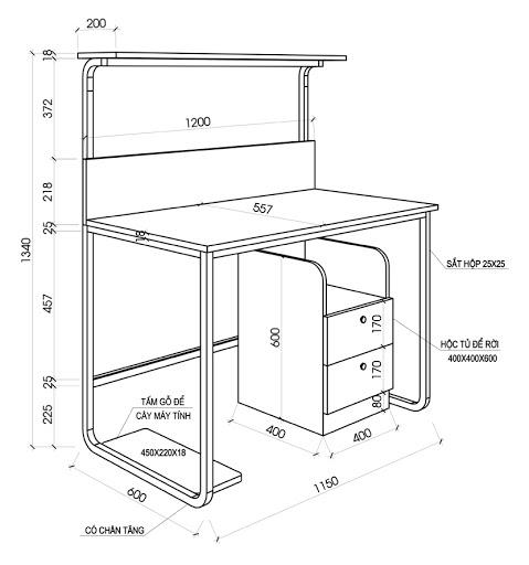 Kích thước bàn làm việc kết hợp để máy tính