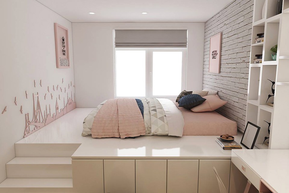 Mẫu giường ngủ dạng bục giúp tối ưu không gian phòng ngủ