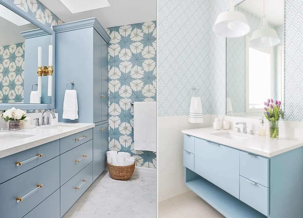 Blue painted bathroom cabinets