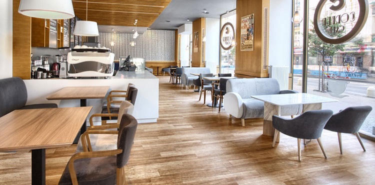 Sàn nhựa dán keo sử dụng cho quán cà phê Sàn nhựa dán keo sử dụng cho quán cà phê