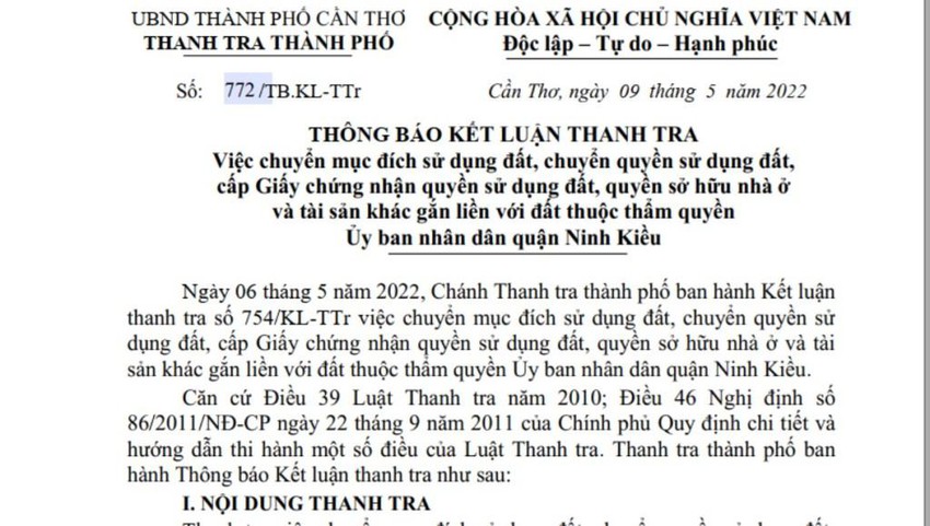 Thanh tra Cần Thơ kiến nghị công an làm rõ sai phạm đất đai ở Ninh Kiều dính đến nhiều cán bộ