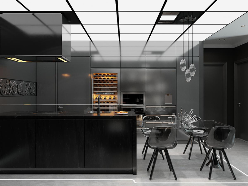 Phòng bếp thiết kế phong cách hiện đại : thường sử các gam màu tươi sáng, đường nét thiết kế đơn giản và hệ thống ánh sáng hiện đại.