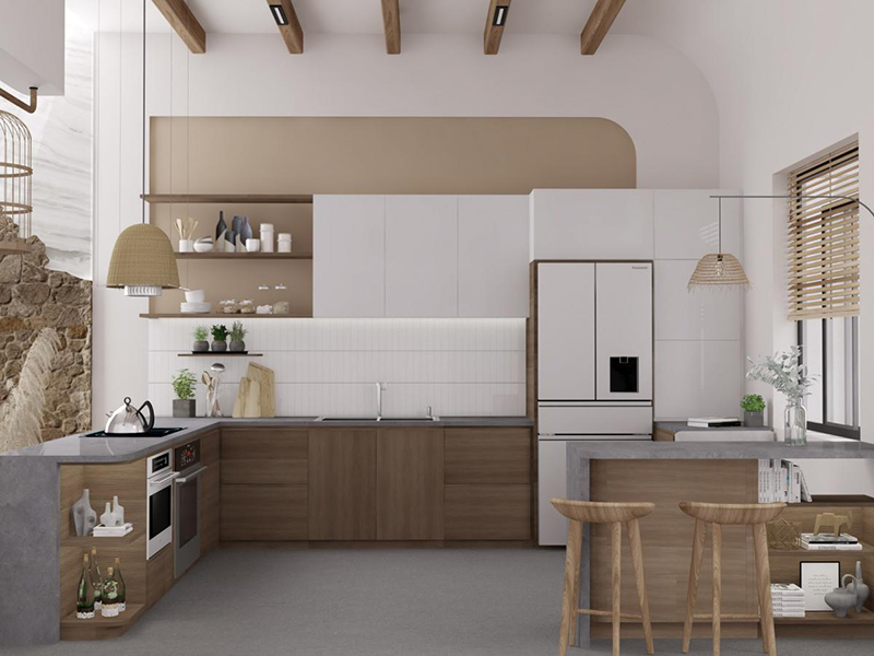 Phong cách này làm cho không gian bếp nhà bạn vừa mộc mạc, hoang dã mà tinh tế nhưng gọn gàng, tối giản.