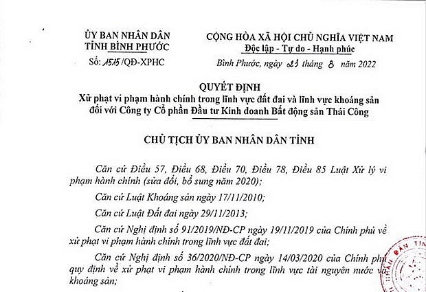 Vi phạm về đất đai và khoáng sản, một doanh nghiệp bị phạt hơn 95 triệu đồng