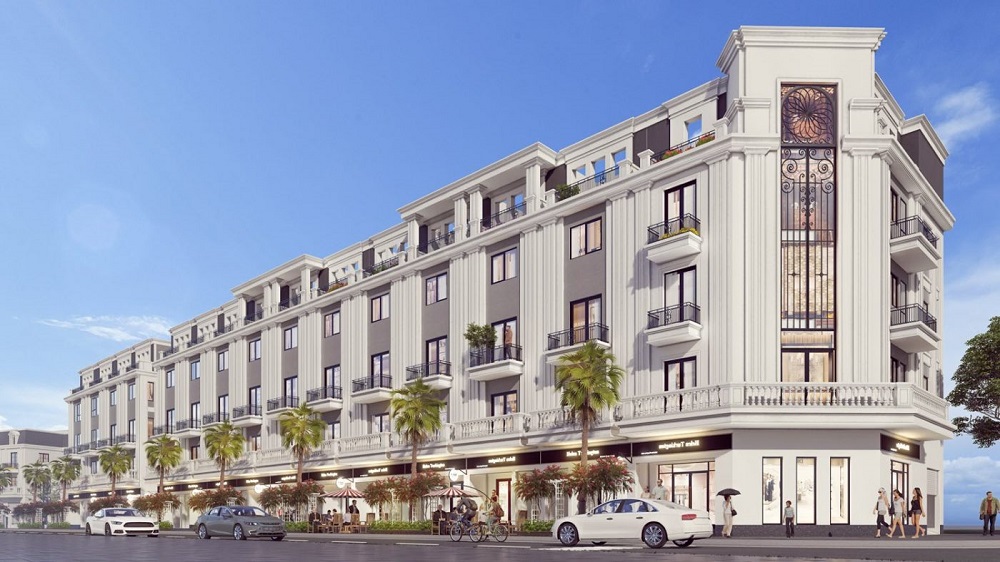 Phối cảnh dãy shophouse trong khu đô thị Văn Yên Ever Green