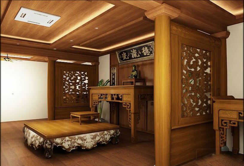 Vách ngăn phòng khách và phòng thờ bằng gỗ tự nhiên: Tinh tế, trang nghiêm- Ảnh 2.