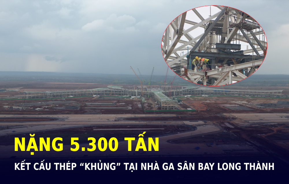 Dàn kết cấu thép “khủng” tại nhà ga sân bay Long Thành: Nặng 5.300 tấn, được lắp ráp từ 256 điểm kết nối