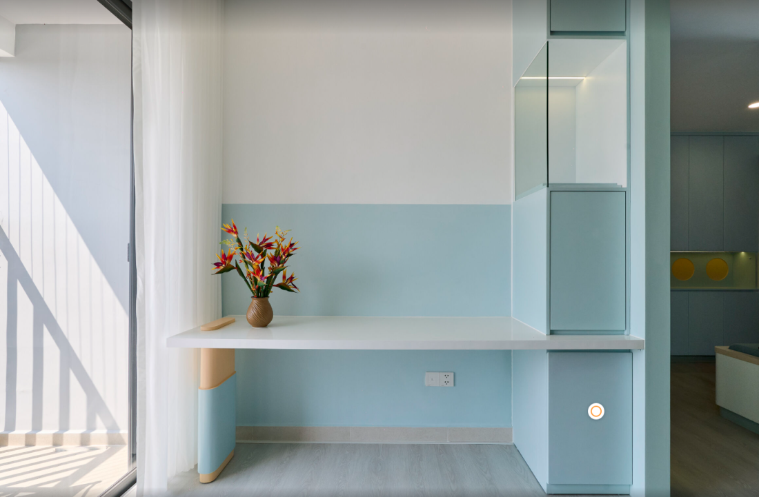 Căn hộ nhỏ gọn thiết kế đa năng với gam màu pastel dành cho 3 thành viên tại Bình Dương Căn hộ nhỏ gọn thiết kế đa năng với gam màu pastel dành cho 3 thành viên tại Bình Dương