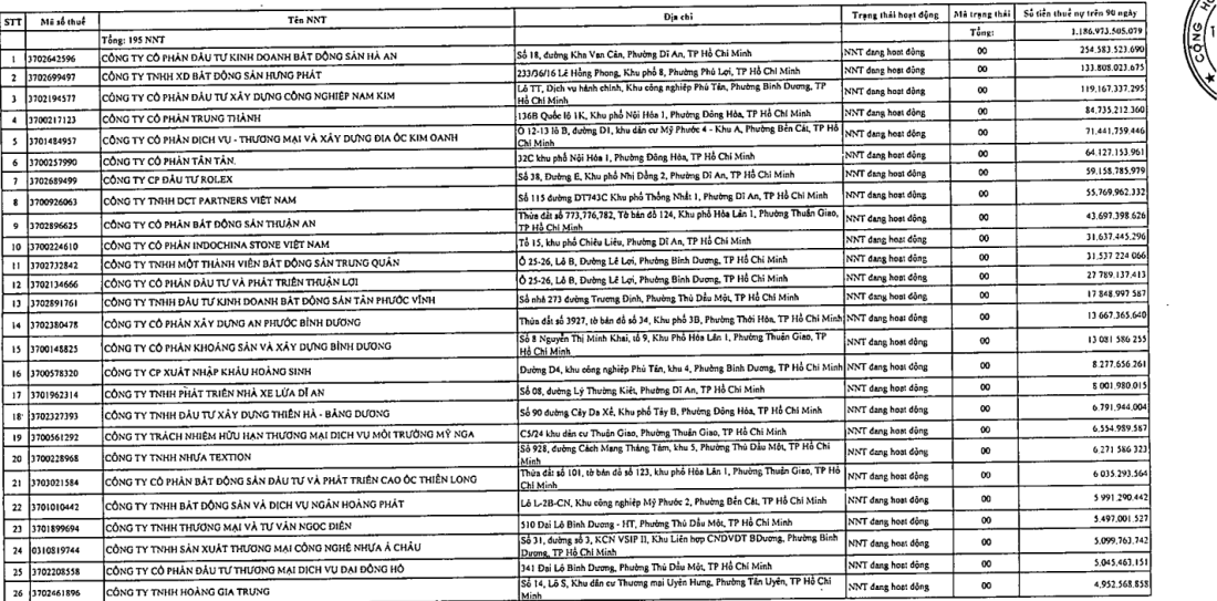 Loạt doanh nghiệp bất động sản nợ thuế, bất động sản Hà An dẫn đầu danh sách- Ảnh 1.