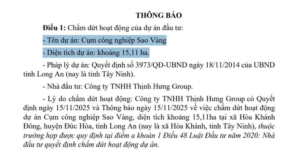Chấm dứt hoạt động cụm công nghiệp quy mô hơn 15ha tại Tây Ninh- Ảnh 1.