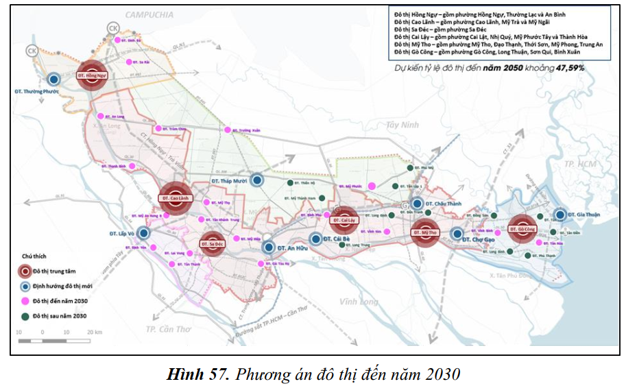 Đồng Tháp thành lập mới 8 đô thị sau năm 2030