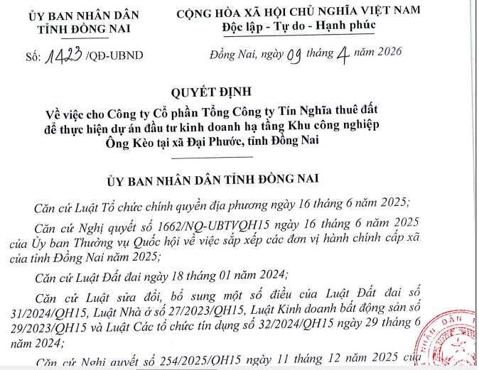 Đồng Nai cho thuê gần 112.000m2 đất làm khu công nghiệp