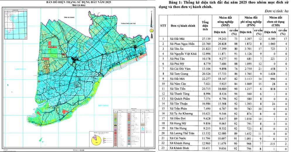 CHI TIẾT kết quả thống kê đất đai 2025 tỉnh Cà Mau