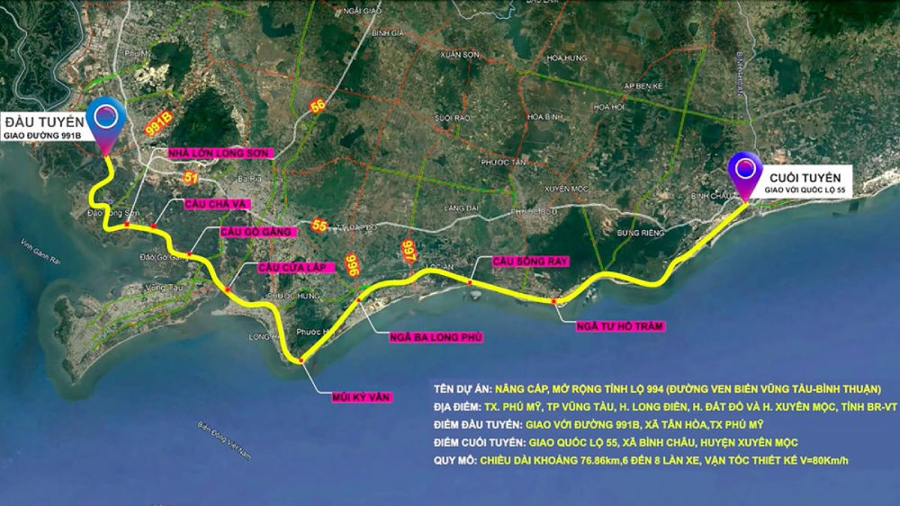 Tuyến đường ven biển dài 77km đi qua Long Sơn, Hồ Tràm, Bình Châu… có chuyển động mới