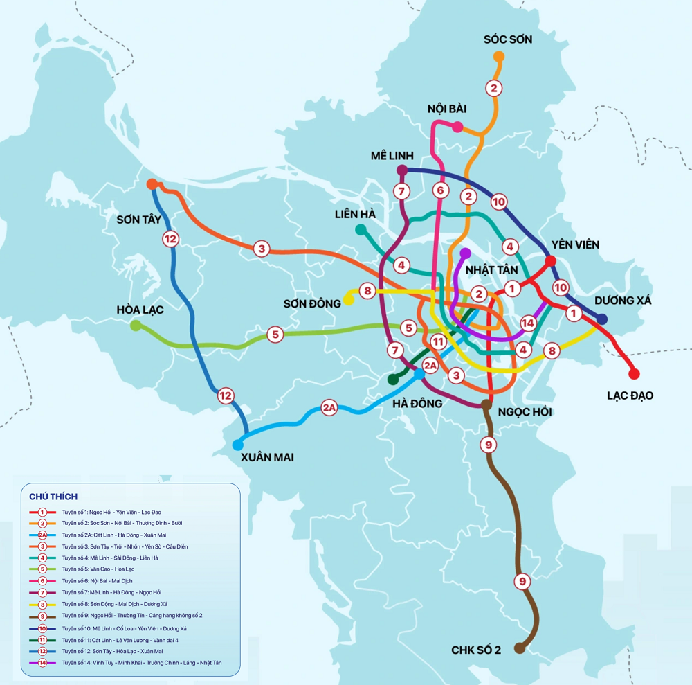 5 tuyến đường sắt đô thị dài hơn 300km sắp khởi công tại Hà Nội sẽ đi qua khu vực nào?