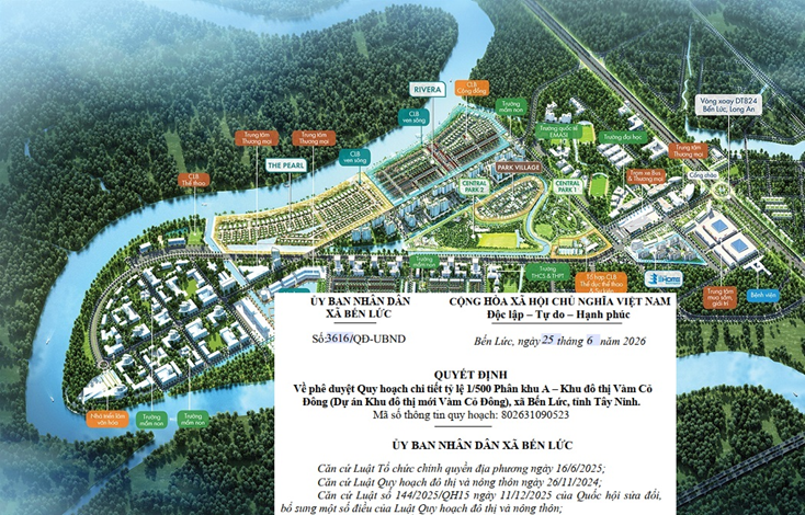 Tây Ninh duyệt quy hoạch 1/500 khu đô thị 100ha ven sông Vàm Cỏ Đông