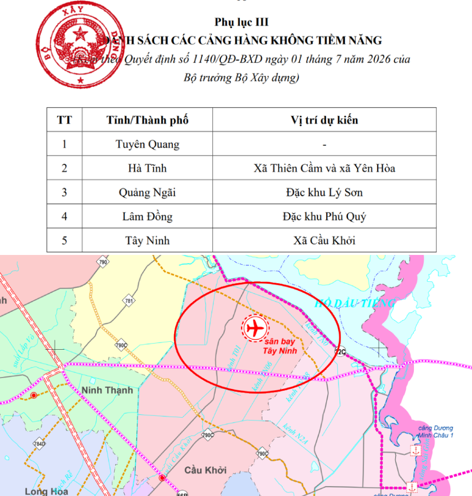 Sân bay tiềm năng Tây Ninh được nghiên cứu tại xã rộng hơn 90km2