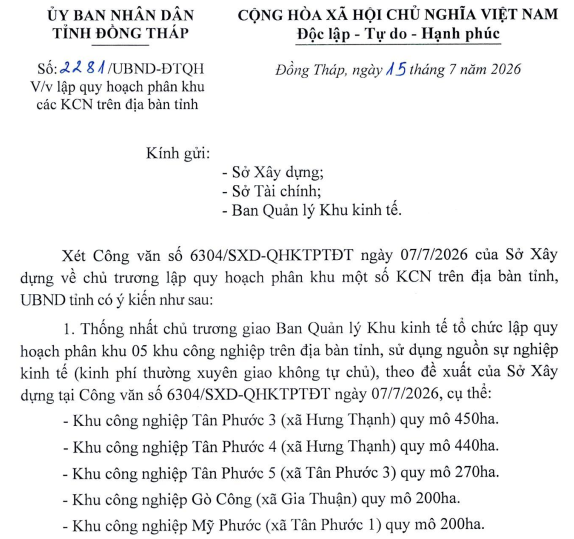Đồng Tháp quy hoạch 5 khu công nghiệp hơn 1.500 ha- Ảnh 1. Đồng Tháp quy hoạch 5 khu công nghiệp hơn 1.500 ha- Ảnh 1.