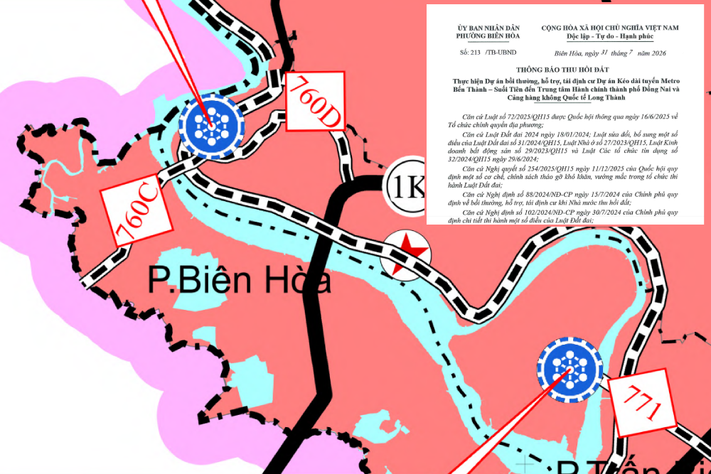 Gần 15.800m2 đất tại Biên Hòa được thu hồi để làm tuyến metro đến sân bay Long Thành