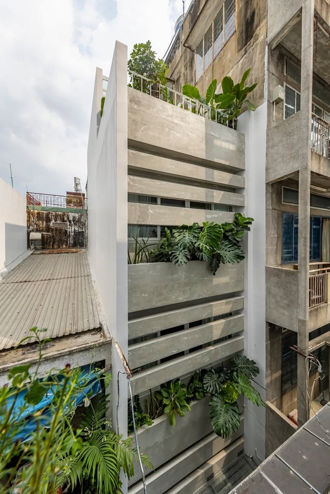 Nhà 4 tầng trong hẻm TPHCM: Lớp rèm bê tông xanh chắn ồn hiệu quả