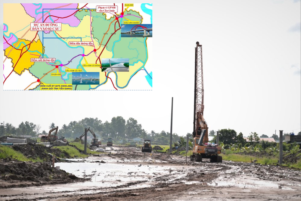 Đường dẫn vào 3 cầu Cần Giuộc, Vàm Cỏ Đông, Vàm Cỏ Tây trên tuyến ĐT.827E: Tiến độ mới nhất