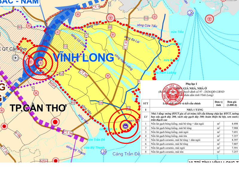Từ 24/8, Vĩnh Long áp đơn giá bồi thường mới cho nhà, mộ, hàng rào, sân…