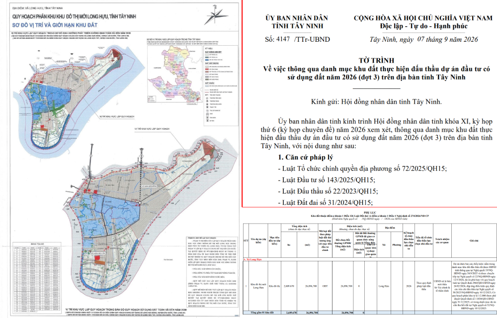 Tây Ninh dự kiến đưa khu đô thị hơn 2.600ha vào danh mục tìm nhà đầu tư 2026