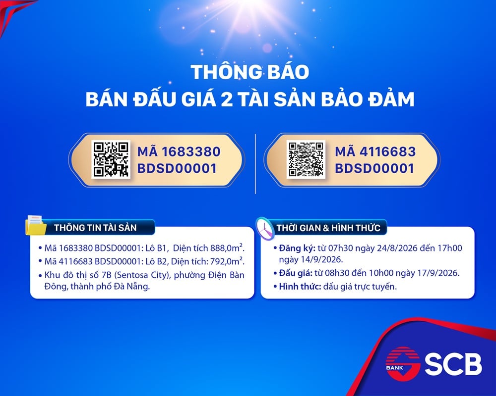 SCB bán 2 lô đất tại Đà Nẵng, đẩy mạnh xử lý tài sản bảo đảm