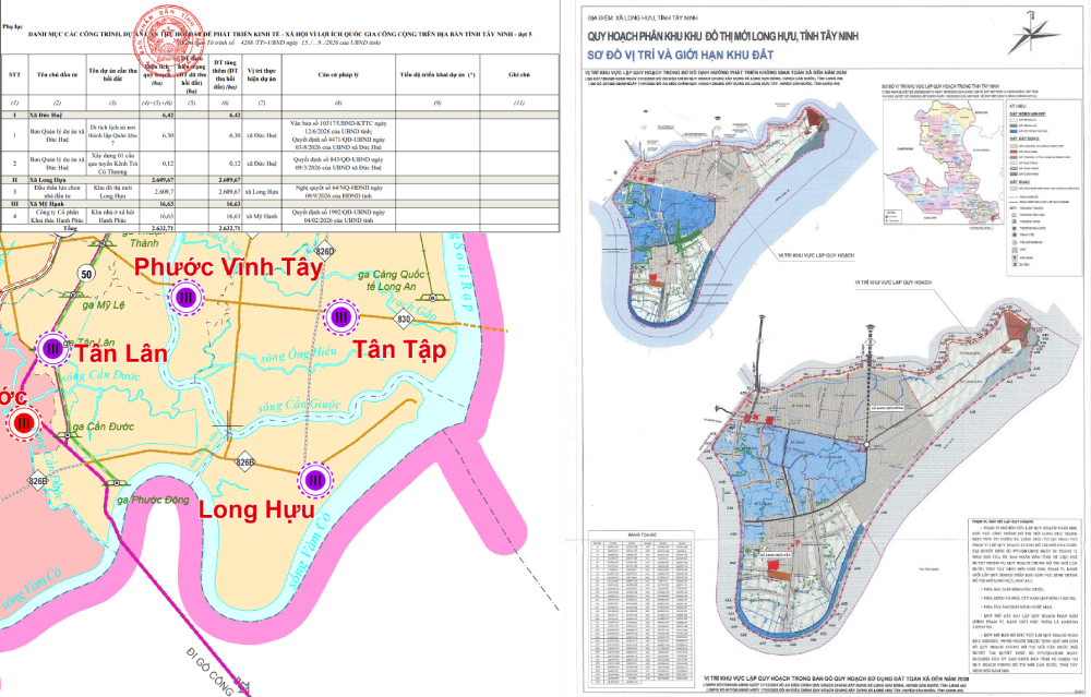 Tây Ninh dự kiến thêm 4 công trình, dự án vào danh sách thu hồi đất 2026, có KĐT hơn 2.600ha