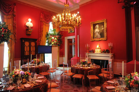 The Red Room has served as a parlor and music room, and recent presidents have held small dinner parties in it. It has been traditionally decorated in shades of red.
